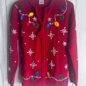 Vintage Avon Christmas Light  Snowflake Sweater Cardigan Women's Small